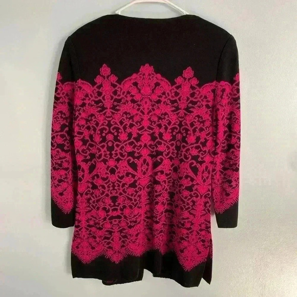 Misook Knit Open Front Jacket Cardigan Topper Medium M Black Pink Preppy Career - Picture 7 of 9
